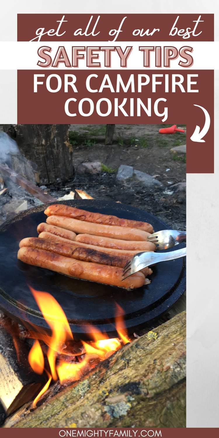 image of campfire with a pan with food.