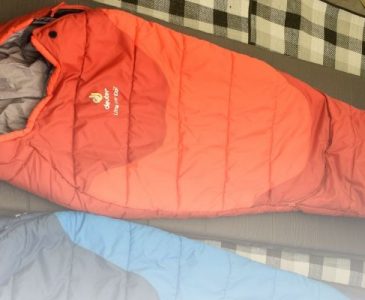 the deuter toddler sleeping bag rolled out in a tent