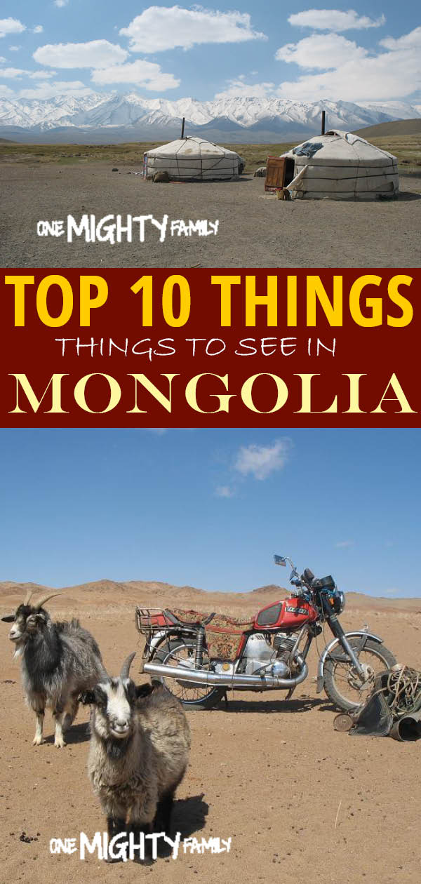 a collage of pictures from Mongolia with the caption "top 10 things to see in Mongolia"