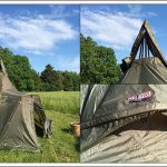 A collage of pictures featuring the varanger camp 8-10 tent. A family tent with a tipi like structure